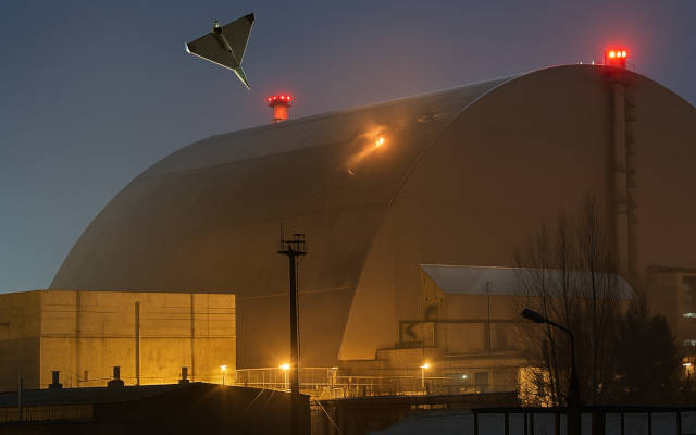 Iranian Shahed drone moments before striking protective dome of Chernobyl reactor