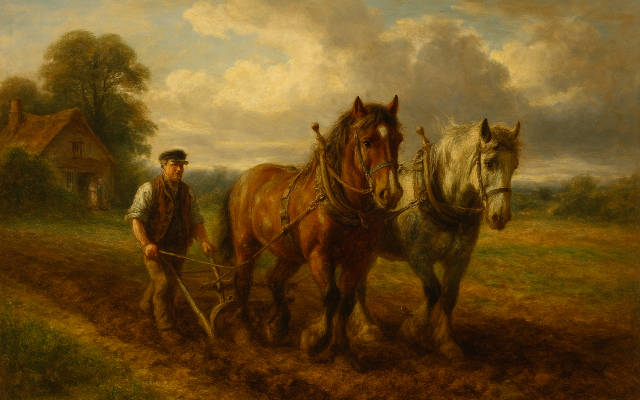 English farmer in the 19th century: rendering in the spirit of Constable and Turner